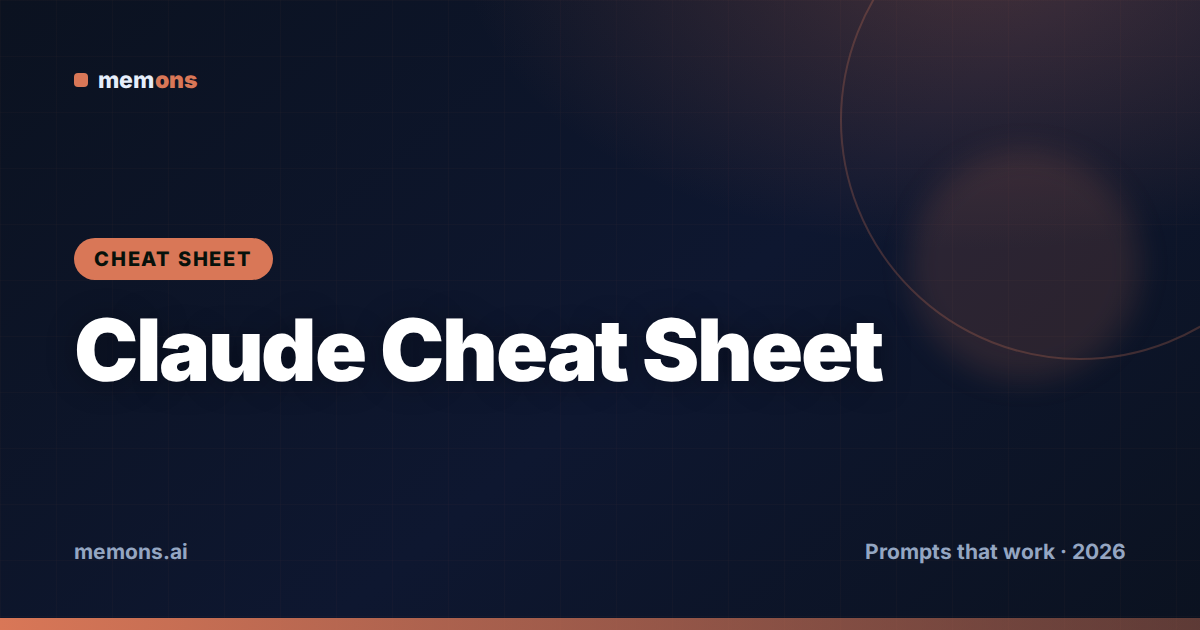 Cover for Claude Prompt Cheat Sheet (2026): Roles, XML Tags & Formulas