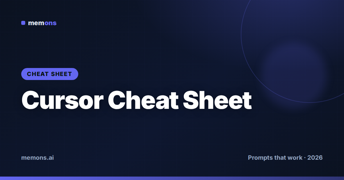 Cover for Cursor Prompt Cheat Sheet (2026): @-Symbols, Modes & Rules