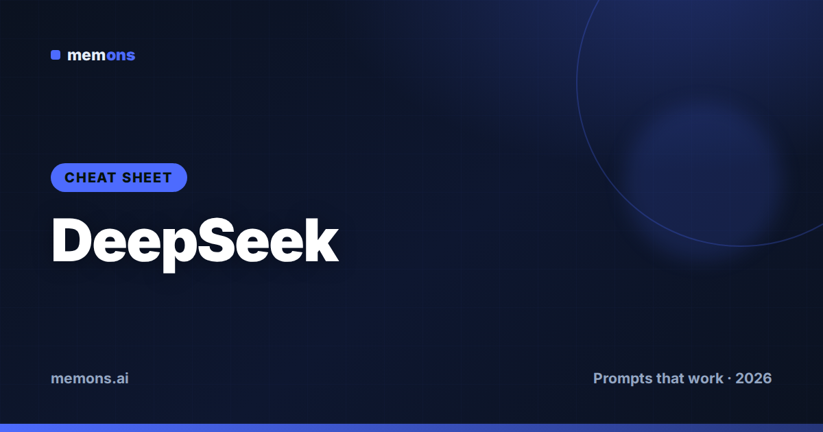 Cover for DeepSeek Prompt Cheat Sheet (2026): Modes, Modifiers & Formulas