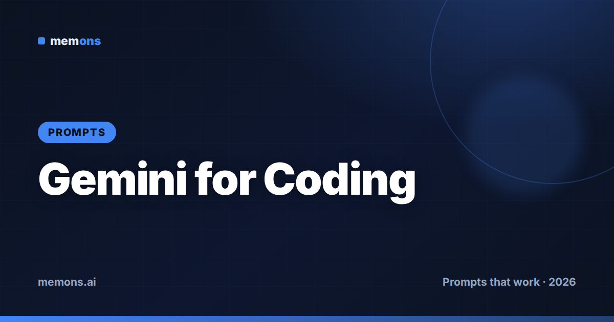 Cover for 26 Gemini Prompts for Coding (2026)
