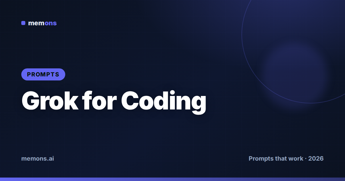 Cover for 26 Grok Prompts for Coding (2026)