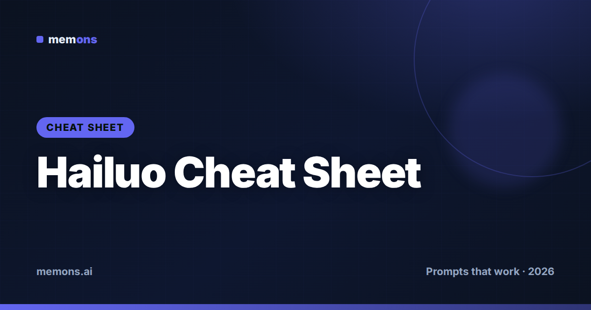 Cover for Hailuo Prompt Cheat Sheet (2026): Shots, Camera Moves & Settings