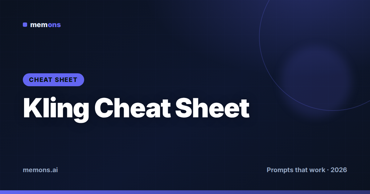 Cover for Kling Prompt Cheat Sheet (2026): Shots, Camera Moves & Settings