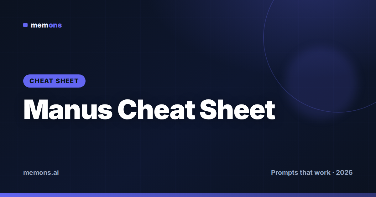 Cover for Manus Prompt Cheat Sheet (2026): Modes, Constraints & Formulas