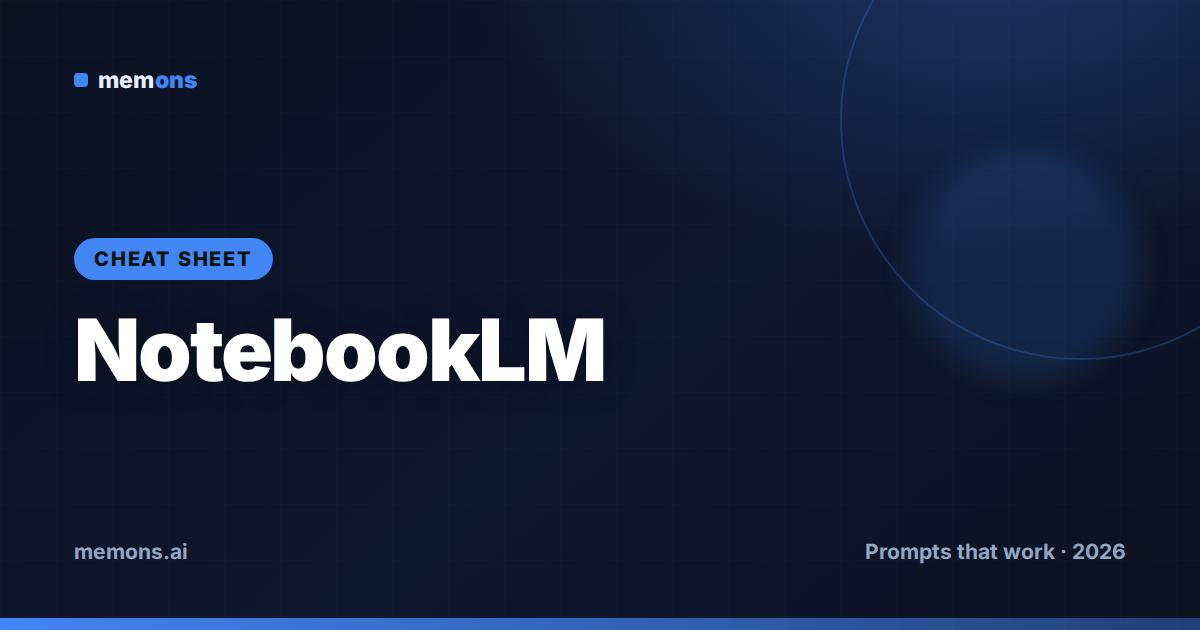 Cover for NotebookLM Prompt Cheat Sheet (2026): Sources, Studio & Formulas