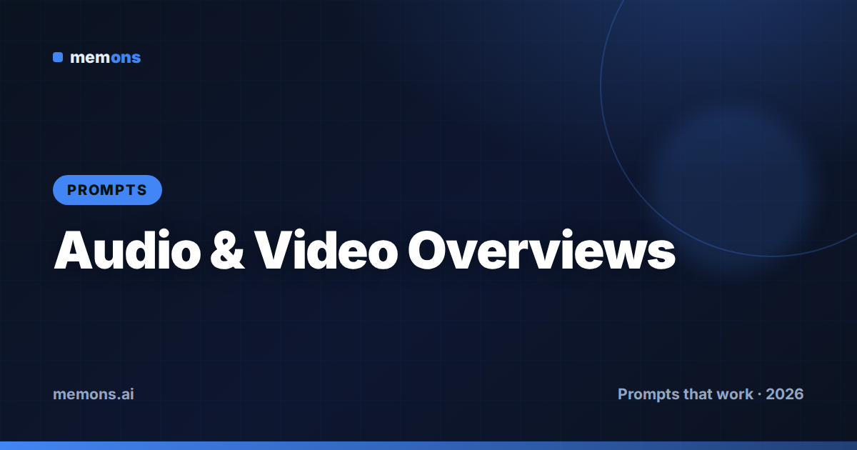 Cover for 22 NotebookLM Prompts for Audio & Video Overviews (2026)