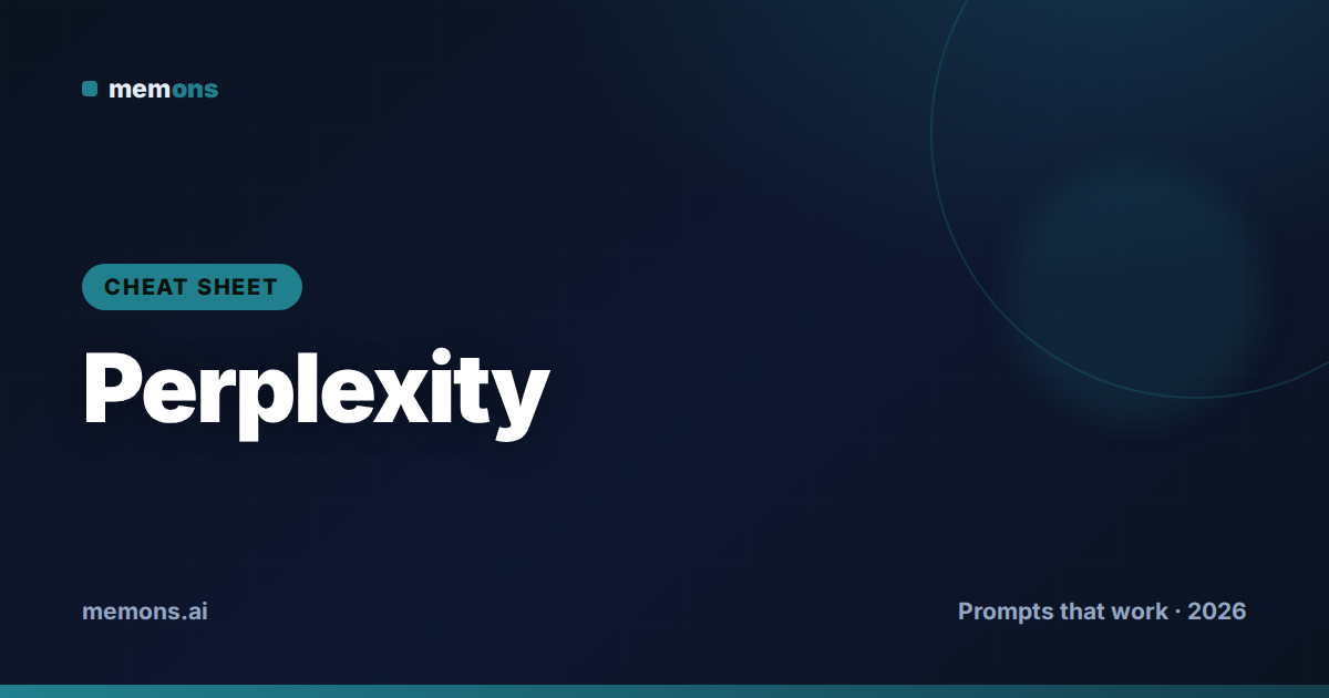 Cover for Perplexity Prompt Cheat Sheet (2026): Modes, Sources & Formulas