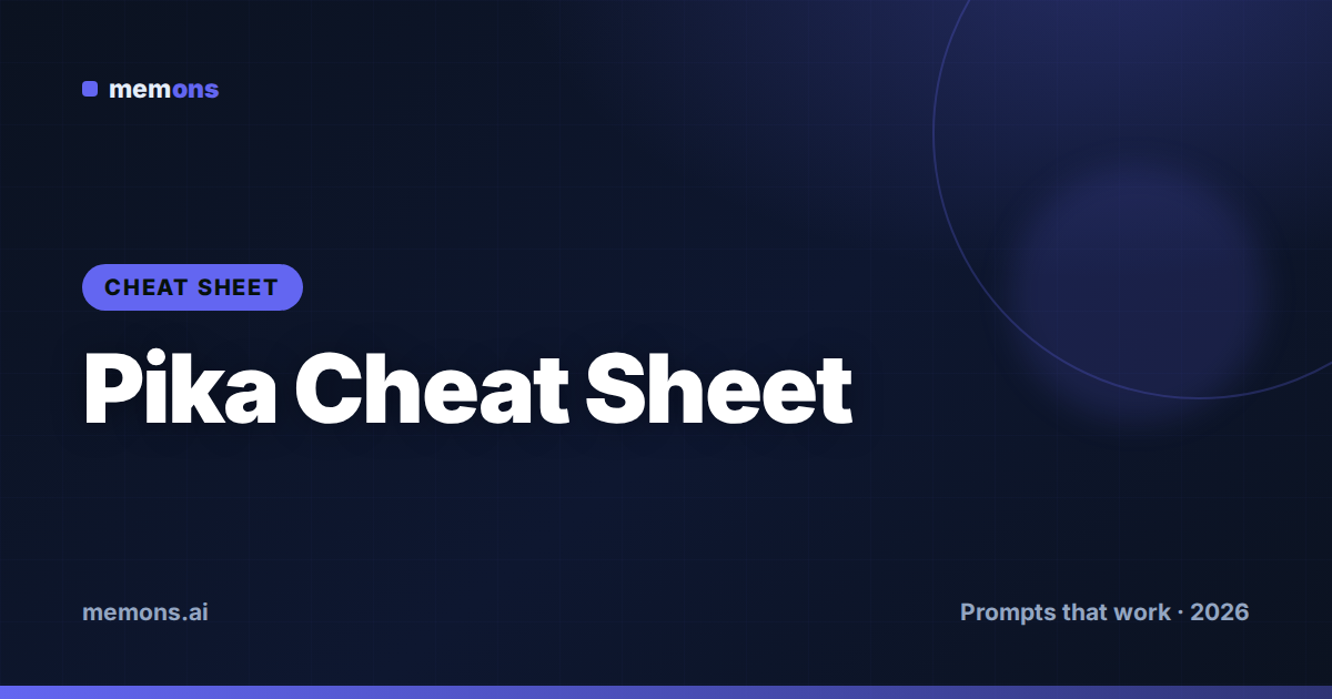 Cover for Pika Prompt Cheat Sheet (2026): Pikaffects, Pikaframes & Modifiers