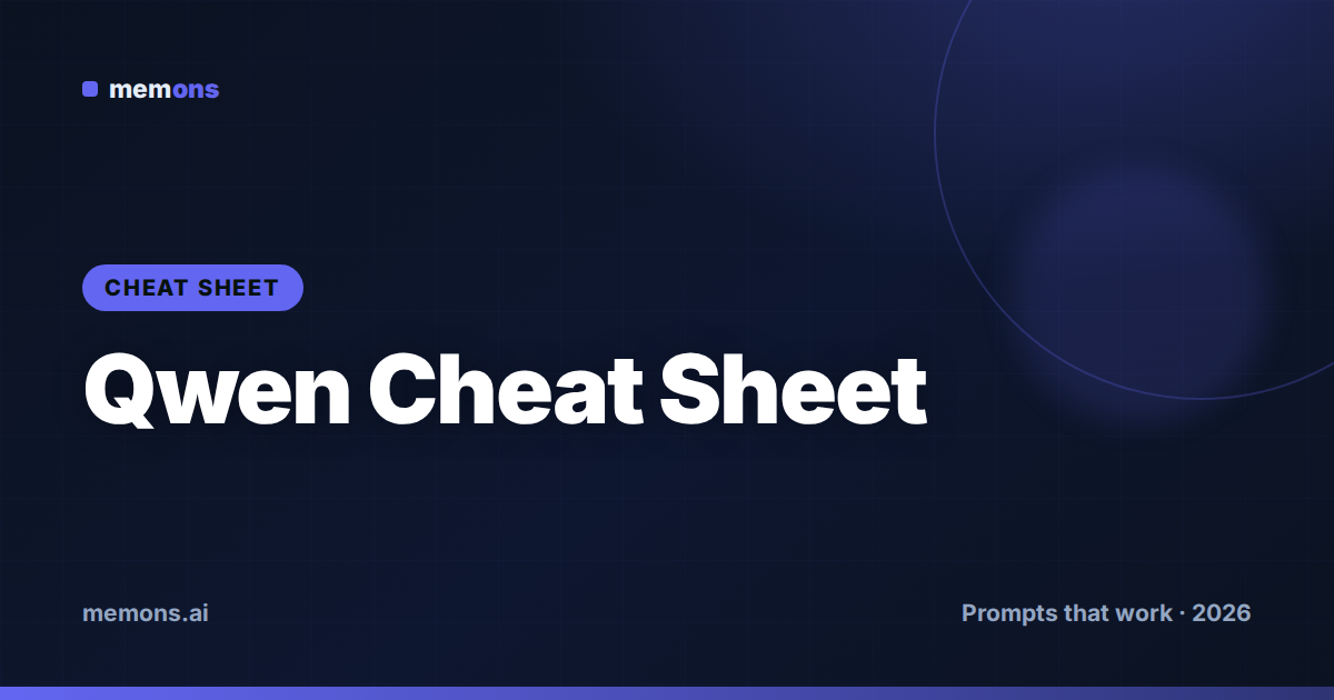 Cover for Qwen Prompt Cheat Sheet (2026): Modes, Modifiers & Formulas