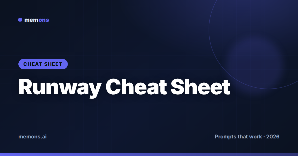 Cover for Runway Prompt Cheat Sheet (2026): Shots, Camera Moves & Settings