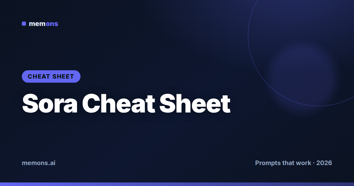 Cover for Sora Prompt Cheat Sheet (2026): Shots, Camera Moves & Settings