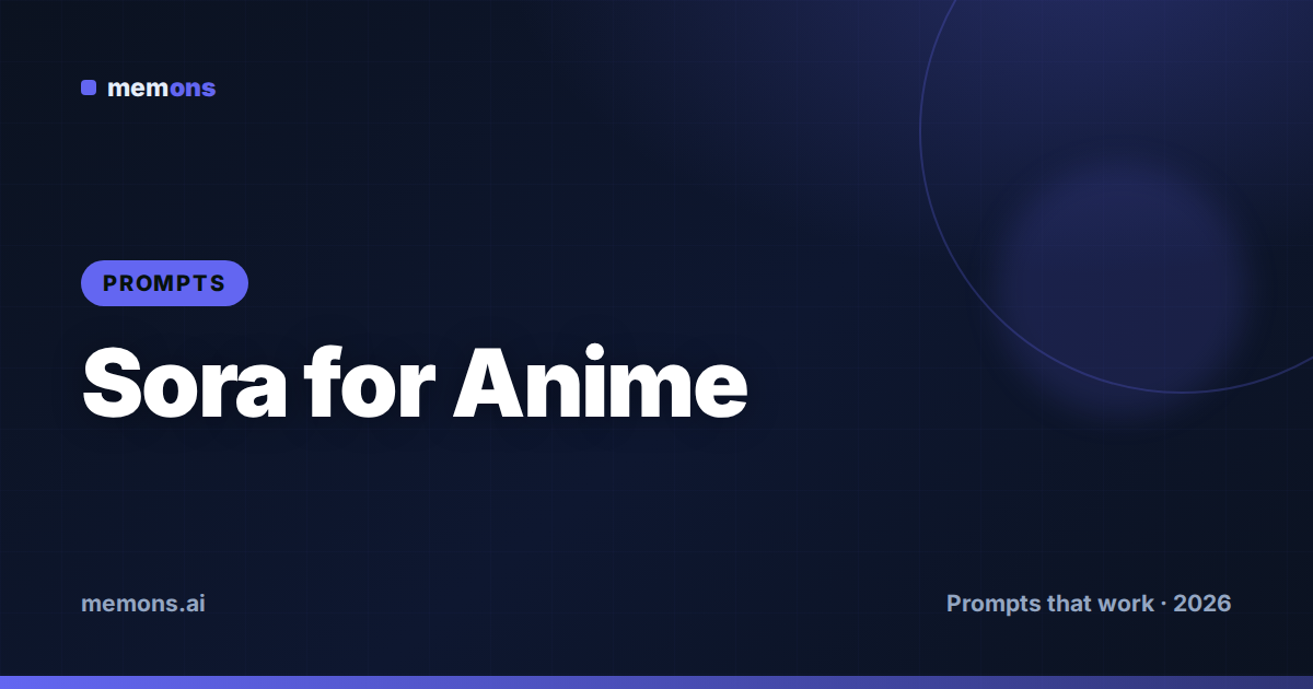 Cover for 20 Sora Prompts for Anime & Animation (2026)