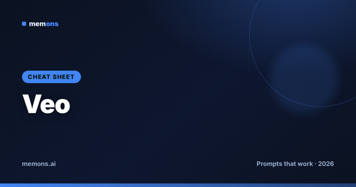 Cover for Veo Prompt Cheat Sheet (2026): Shots, Audio & Settings